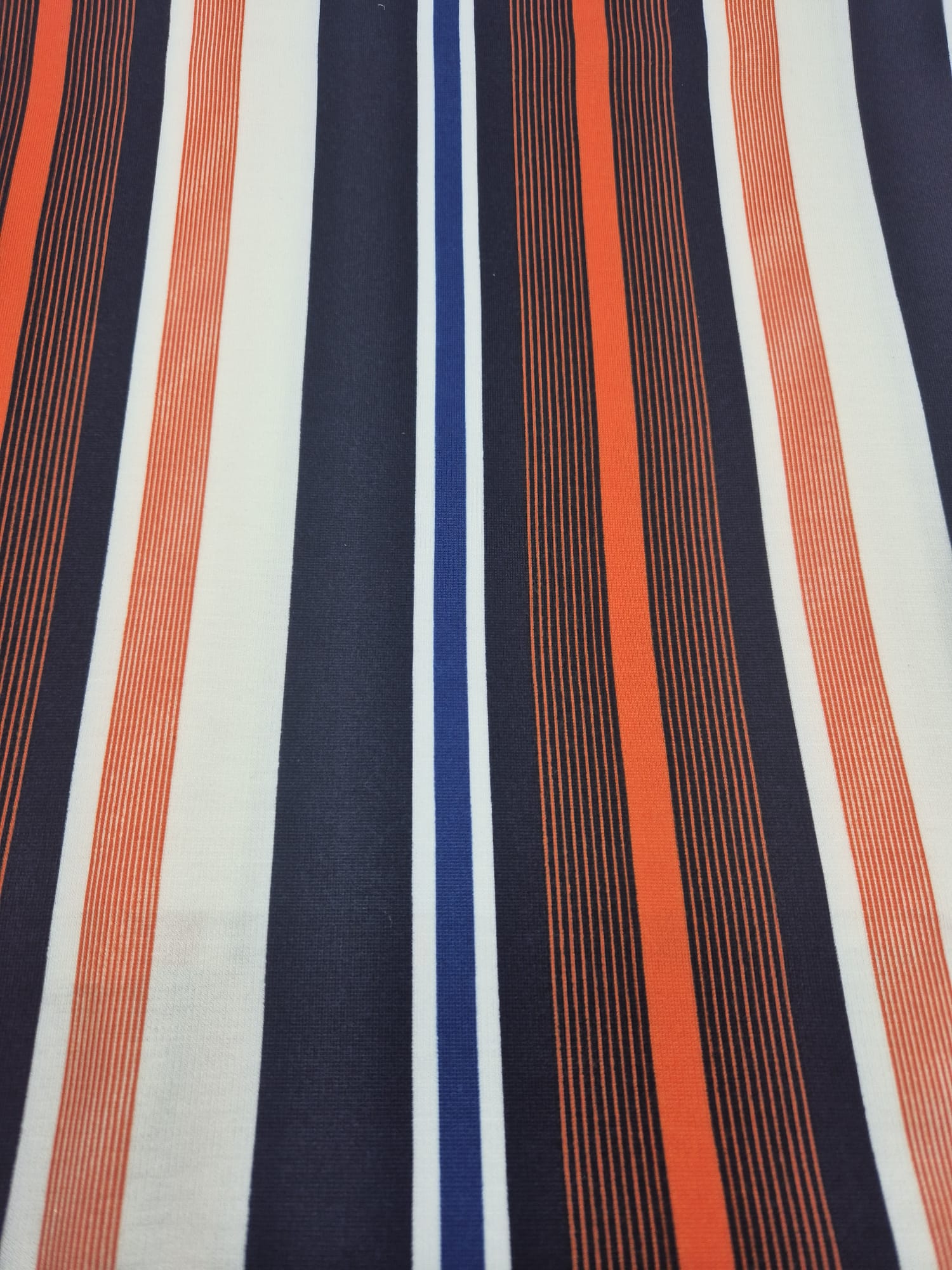 Orange Navy White Stripe Ponte Fabric - T9 Fabrics